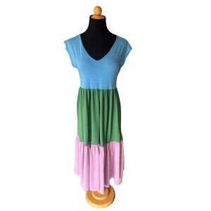 VILAGALLO TIERED RAINBOW DRESS SIZE 36 EU, 6 USA